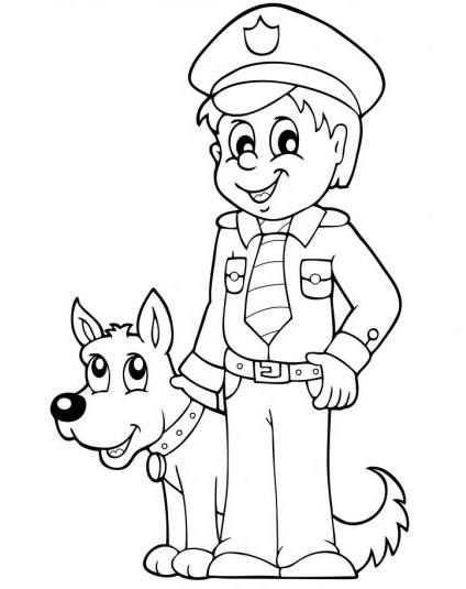 Coloring book policeman with dog